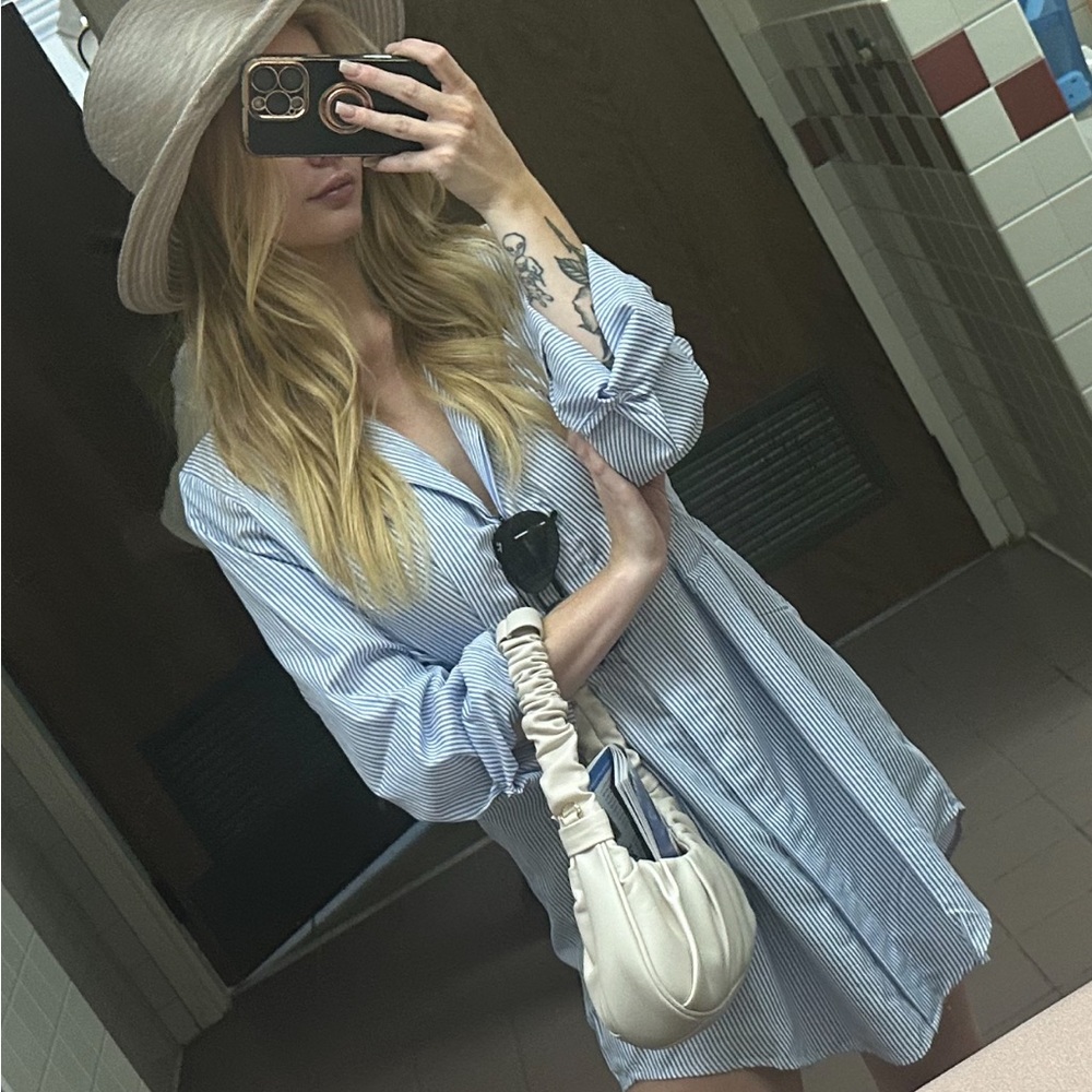 Pin Stripe button down mini dress